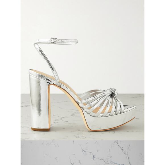 Loeffler Randall 'Rivka' Silver Mirrored-Leather Platform Sandals Size 10.5 - Picture 1 of 5